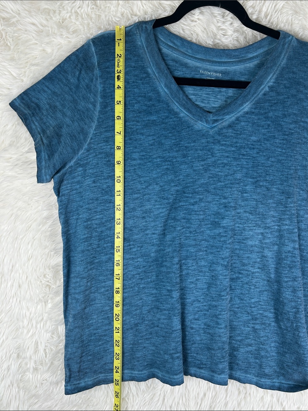 Eileen Fisher Teal V-Neck Short Sleeve Top - Picture 6 of 6